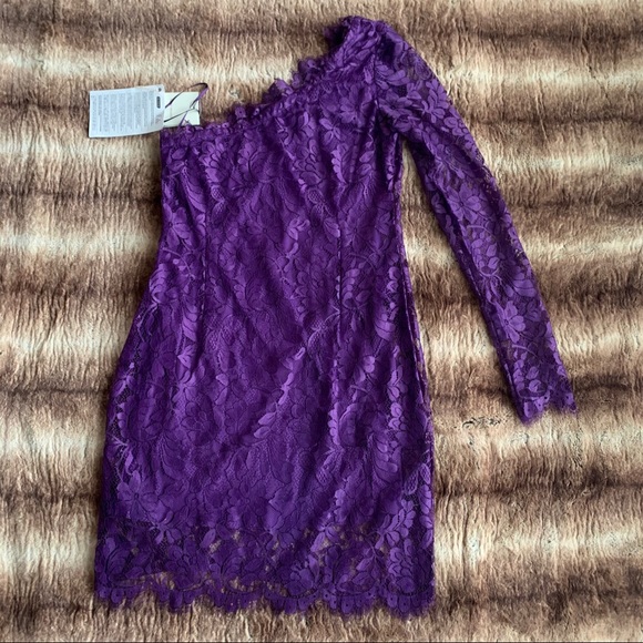 Pierre Balmain Purple Lace One Shoulder Dress - Picture 5 of 15